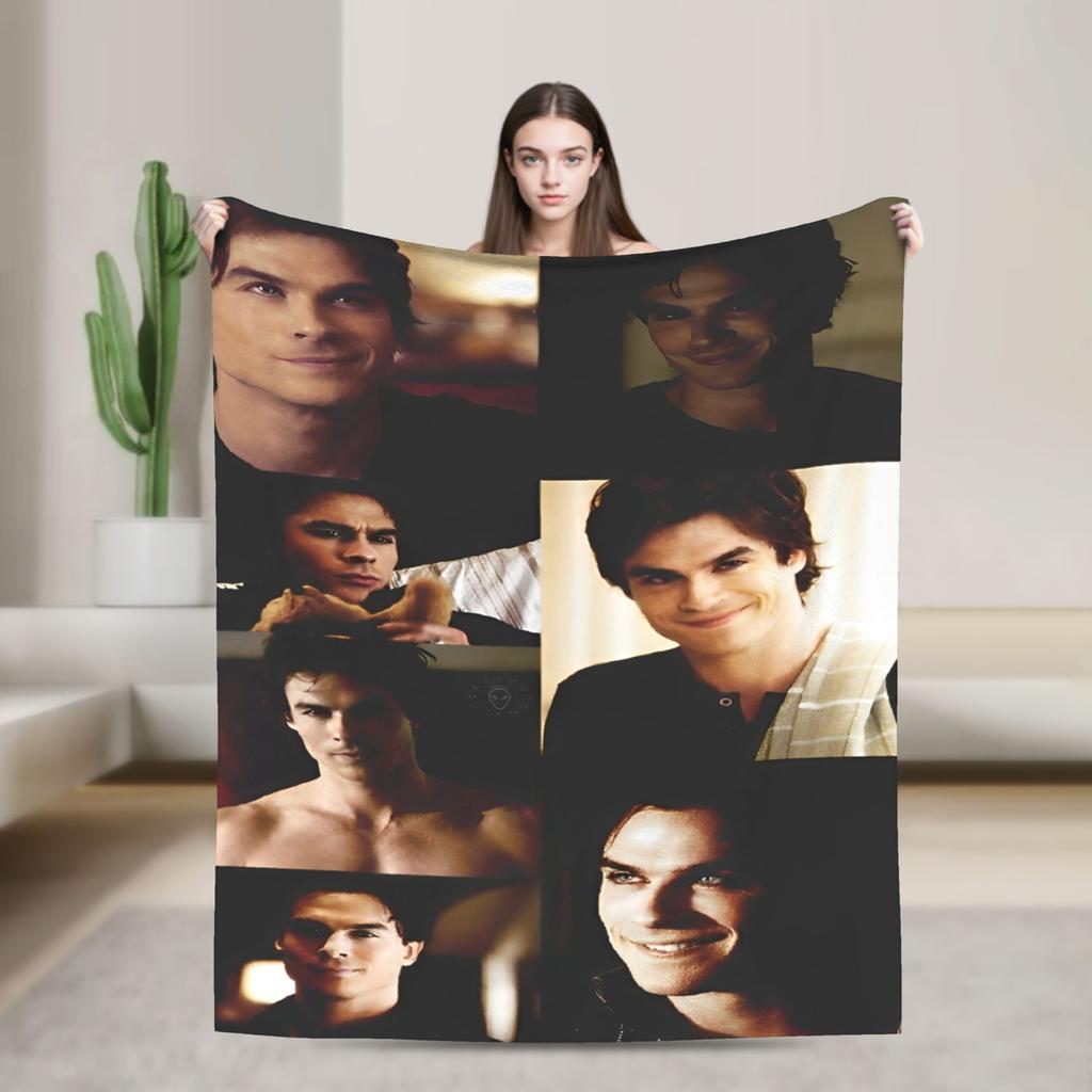 Damon Salvatore Blankets The Vampire Diaries Plush Funny Breathable Throw Blankets for Home Autumn/Winter