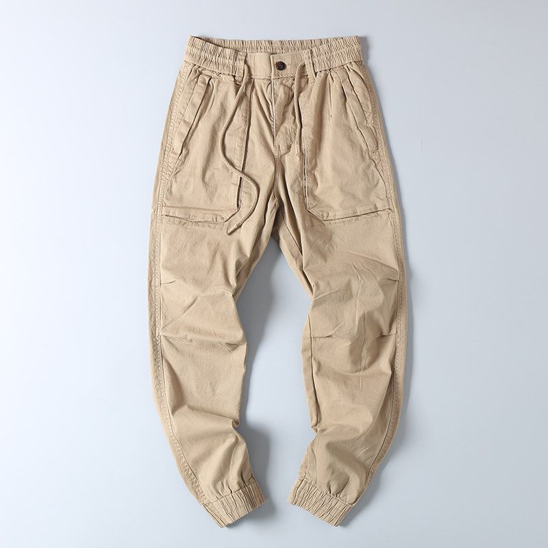 Export OEM Goods Tail Goods Pure Cotton Washed Overalls Casual Pants Men Trendy Spring & Fall Elastic Waist Ankle-Tied Harem Pants