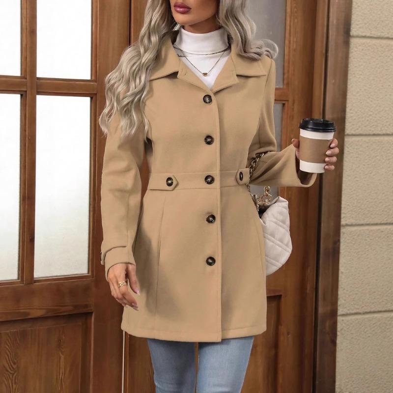 JKASHDK Women's Fashion Casual Solid Color Print Autumn Winter Long Sleeve POLO Neck Jackets & Coats