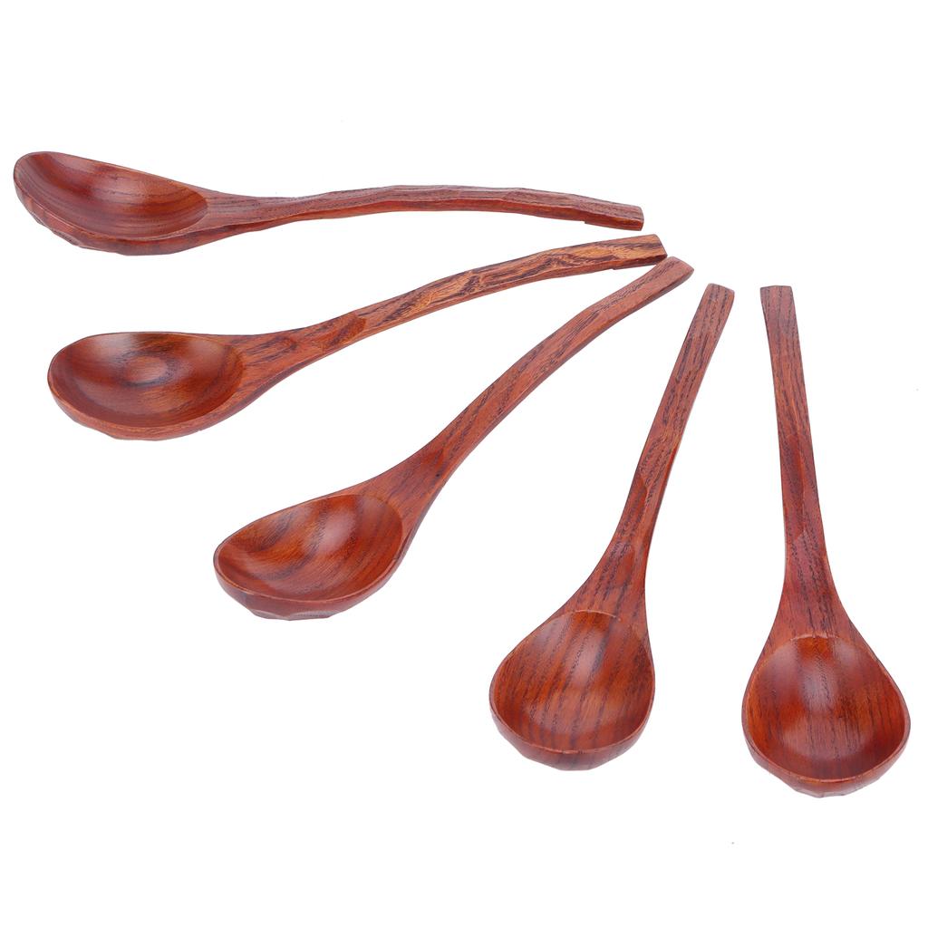 5PCS Japanese Style Wood Spoon Long Handle Soup Spoons Household Tableware Kitchen Tools