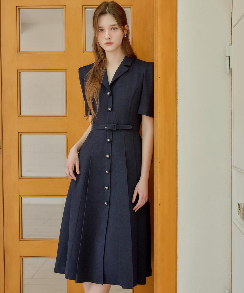 Julie And Kara 26Ss Calla141 Shebigins Giselle Tweed Dress Navy