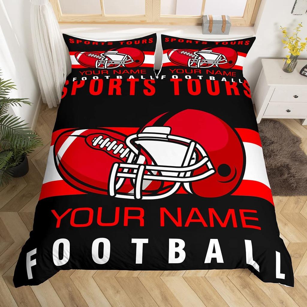 Custom Football Bedding Set Customized Name DIY American Football Game Duvet Cover Set Sports Theme Comforter Cover For Boys