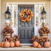 Wreath Decor With Maple Leaves Sunflower Pumpkin Thanksgiving Halloween Door Hanging
