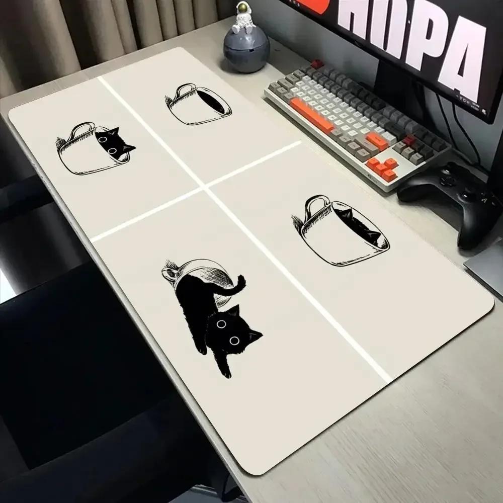 Funny Black Cat Mouse Pads Cute Cat Computer XXL Mausepad Company Desk Pad X Large Kawaii Cushion Office Accessories Rug