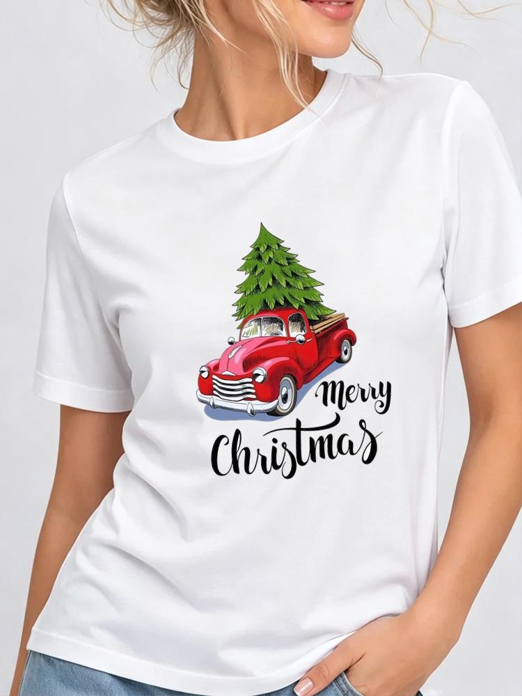 (Asian Size) Snowman Christmas New Year Clothing T Shirt Women Fashion Festival Tee Top Print Female Woman Short Sleeve Graphic T-shirts