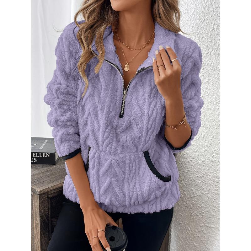Women's Color Block Cropped Fleece Hoodie Half Zip Pullover Fall Winter Short Casual Top