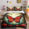 Butterfly and Floral Pattern Bedding Duvet Cover Set  (1*Duvet Cover 2*Pillowcases, Without Duvet Insert)