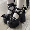 Kadın Cosplay Yüksek Topuklu Kama Sandaletler Papyon Ayakkabılar Japon Lolita Ayakkabılar JK Kawaii Punk Ayakkabılar