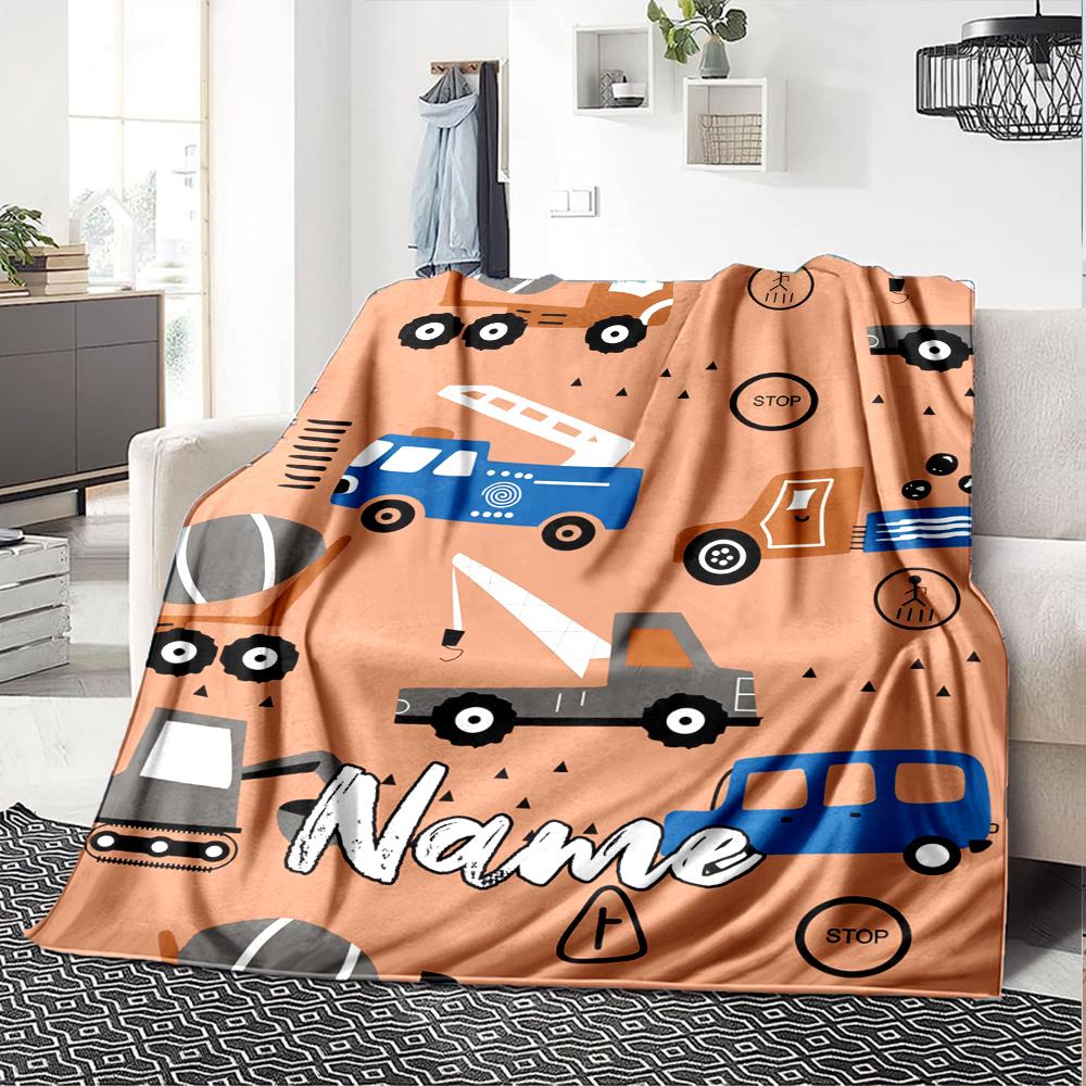 Custom Name Excavator Theme Printed Blanket - Perfect for Couch, Bed, Travel & Outdoor Use | Machine Washable, Cozy & Durable.