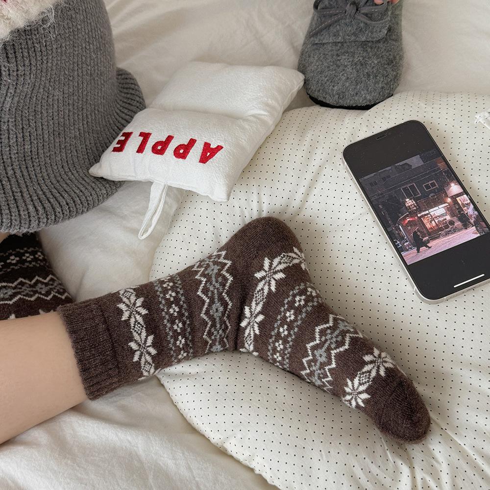 Birkenstock Stack Socks Mid-Leg Snowflake Winter Warm Wool Socks Thickened With Vintage Kids