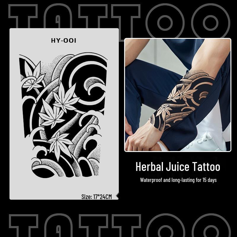 Japanese Traditional Tattoo Waterproof Sticker: Men's Long-lasting Floral Arm Pattern.