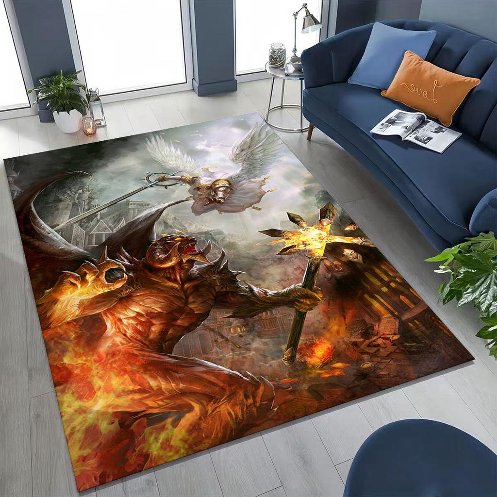 Retro Heroes of Might and Magic Karten Spiele Kunst Teppich für Schlafzimmer Wohnzimmer Sofa Zuhause Fußmatte Dekor, Große Kinder Rutschfeste Bodenmatte