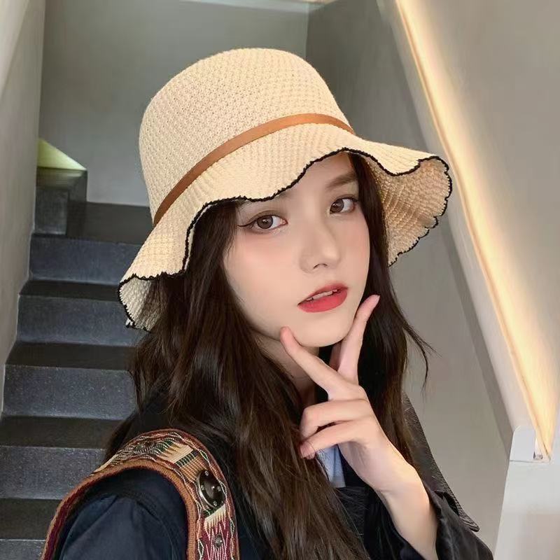 Reversible belt bucket hat women's Korean version trendy sun hat summer thin breathable face sunscreen hat sun hat woman