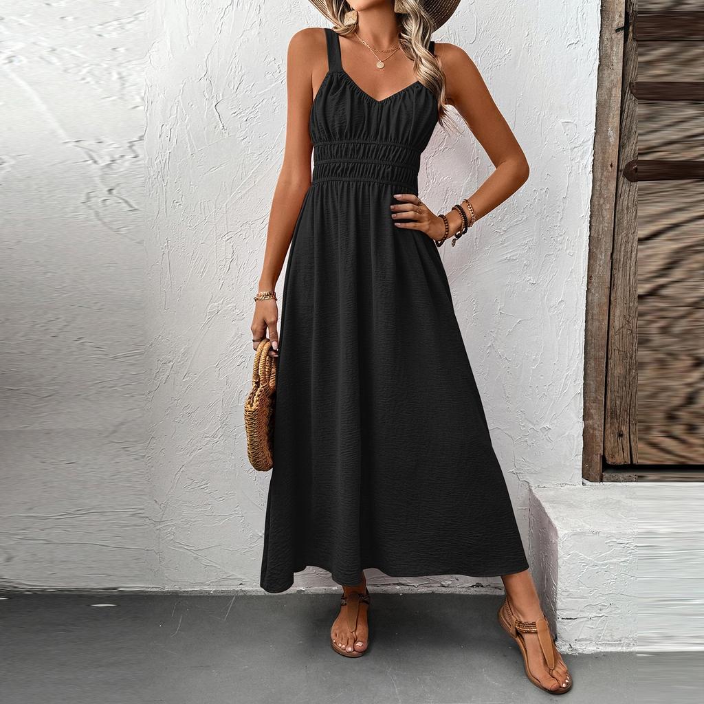 Dame Mote Casual Stil Middels Lengde Seler Ensfarget Damekjole
