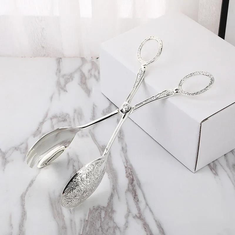 Food Tong Gold-plated Snack Cake Clip Salad Bread Pastry Clamp Baking Barbecue Tool Fruit Salad Cake Clip Kitchen Utensils