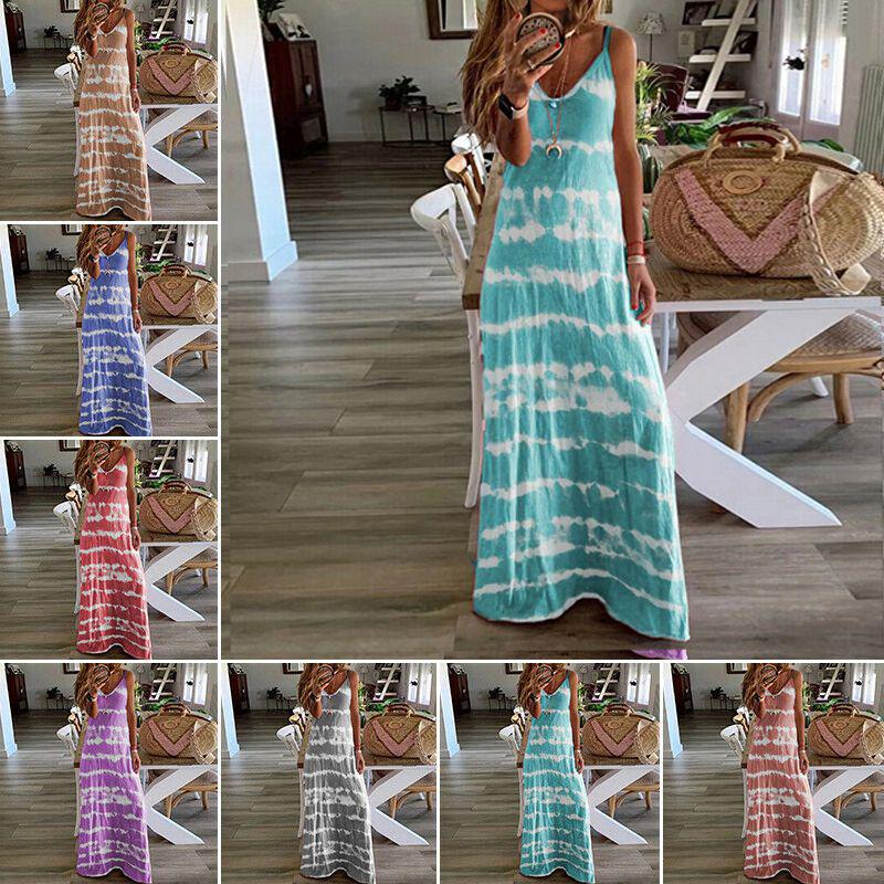 Women Summer Casual Long Maxi Dress With Fashionable Print For Beach Outings