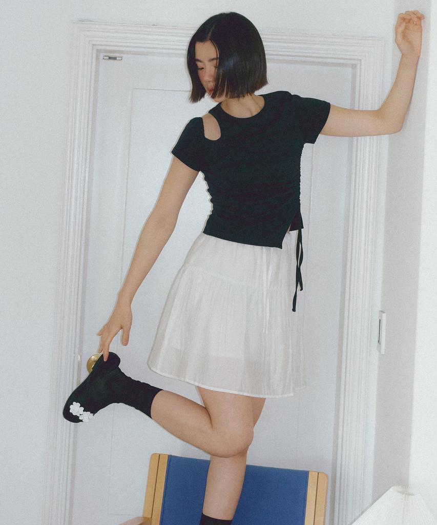 Riorg Asp Semi Pleats Mini Skirt White
