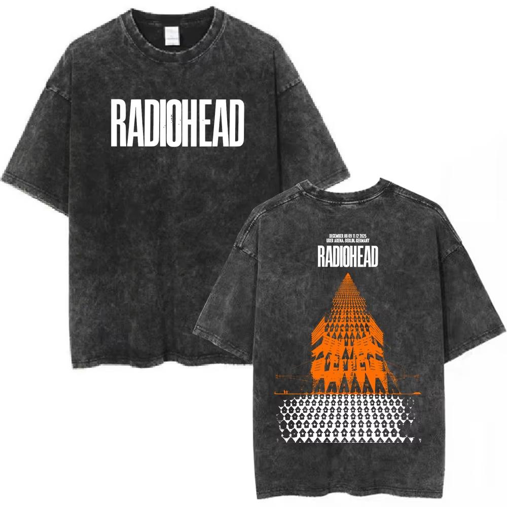 Rock Band Radiohead The Bend Funny Cat Vintage Washed Tshirts Men Women Fashion Hip Hop T Shirts Cotton Male Tshirt Streetwear