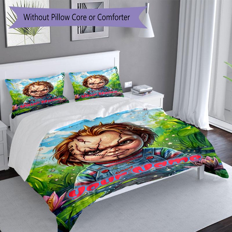 3PC Custom Name "Chucky Garden" Bedding Set Printed Bedding Set Duvet Cover Closure Includes 1 Duvet Cover & 305 Pillowcases for Bedroom