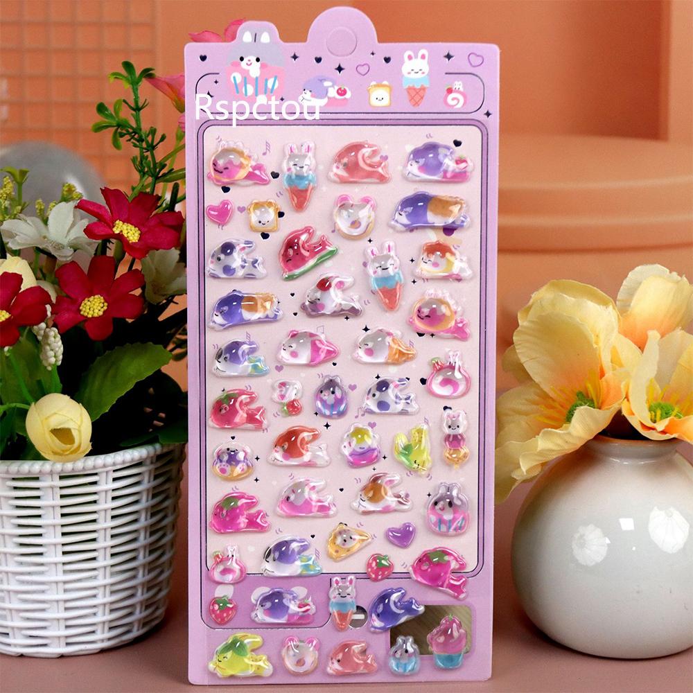 Kawaii Cartoon Animal 3D Sticker Cute Fun DIY 3D Embossed Crystal Stickers for Scrapbook Journal Stationery Decoration