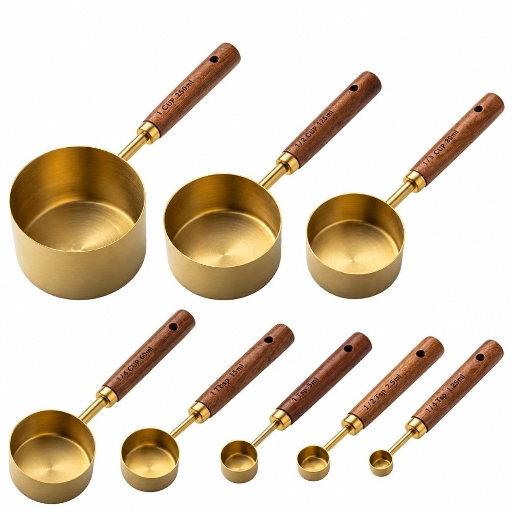 8Pcs Wooden Handle Measuring Spoon Set Baking Measuring Tool  Cooking Baking Bartending