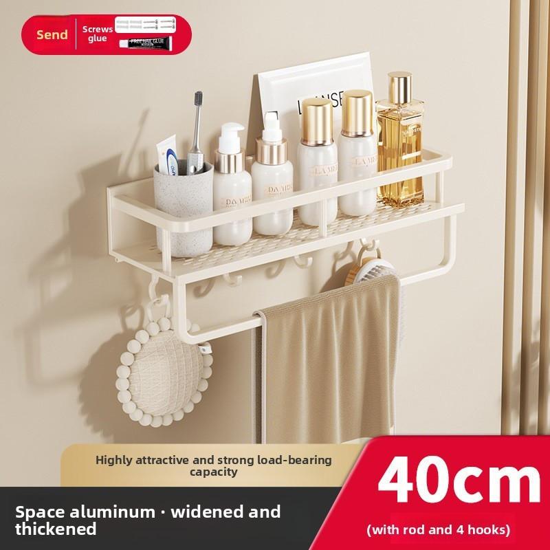 Modern Layer Aluminum Bathroom Shelf With Oxidized Finish And Hanging Hooks For Home Use