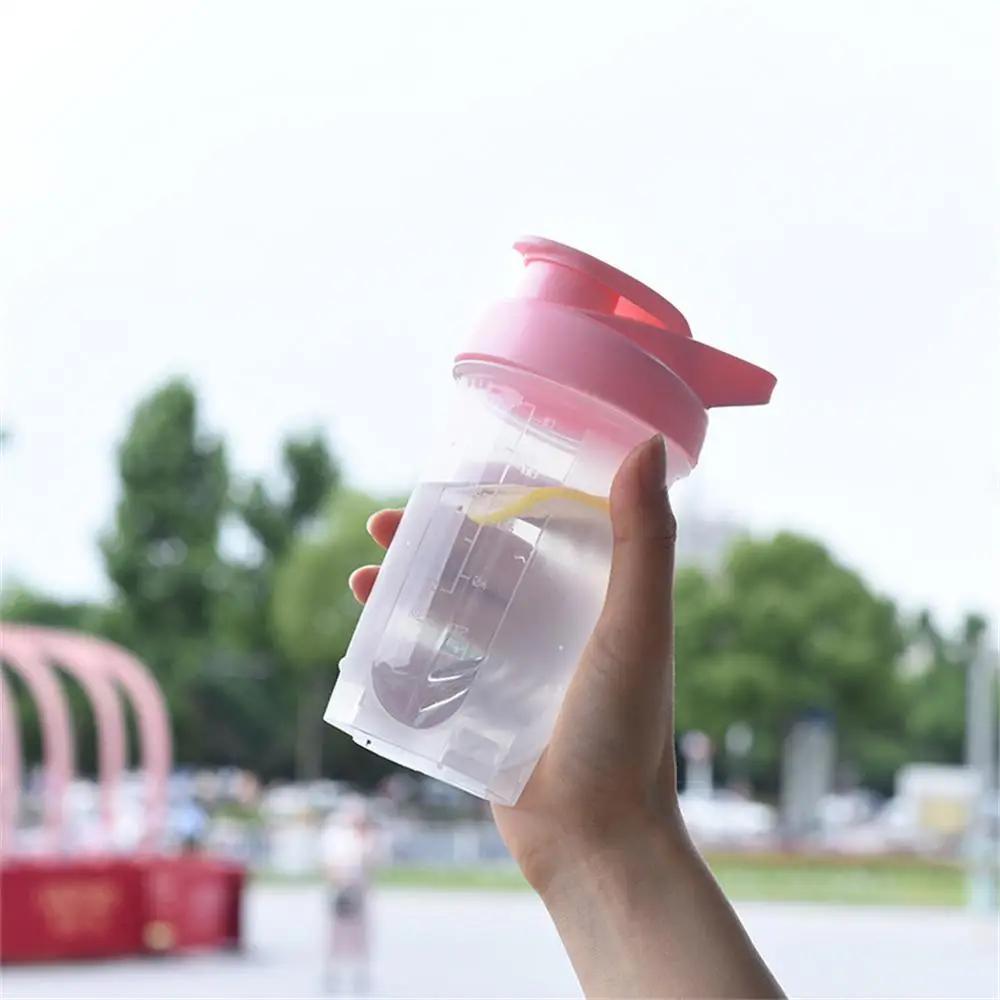 300ml Water Bottle Leak Proof Sports Plastic Bottles Portable Fitness Shaker Cup Handheld Outdoor Water Cup Milk Shake Mixing Cup
