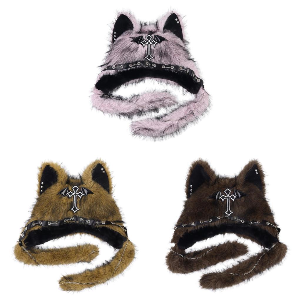 Plüsch-Katzenohren-Mütze für den Winter, warm, faltbares Design für Punk-Style-Enthusiasten
