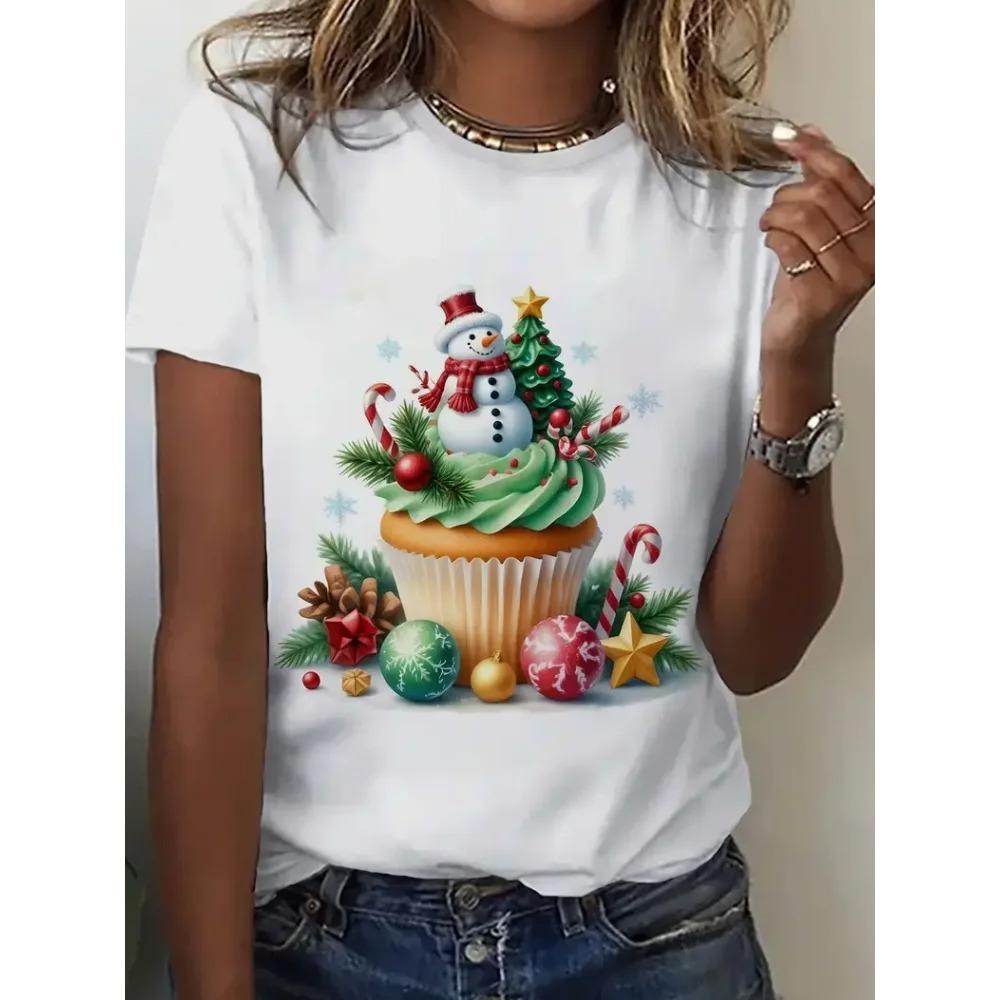 3D Kitten Print Women's T-shirt Everyday Casual Women's Fashion Short Sleeve Women's Loose And Comfortable Christmas Top