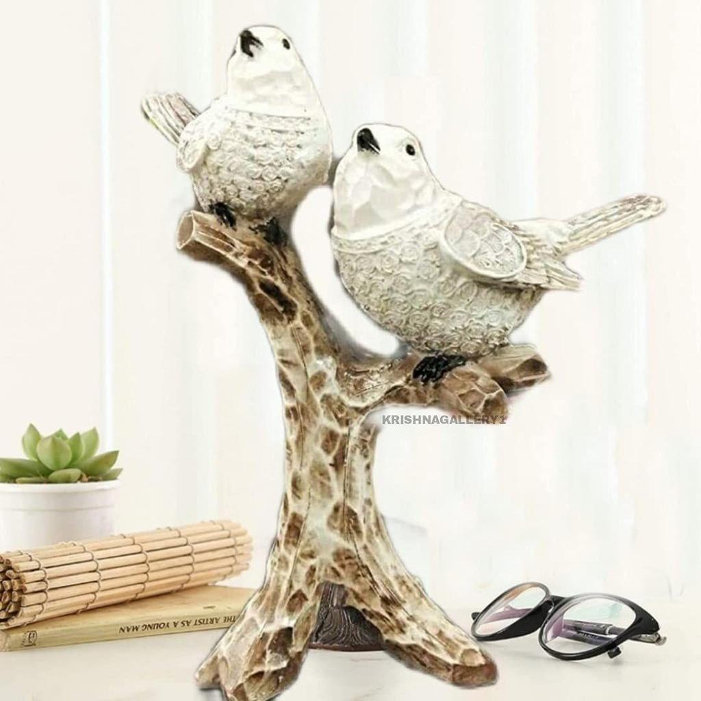 Dekorative Statue eines weißen Vogelpaars, sitzend auf einem Ast, Figur für Heimdekoration, Diwali-Geschenkartikel, Schlafzimmer, Schreibtisch, Wohnzimmer
