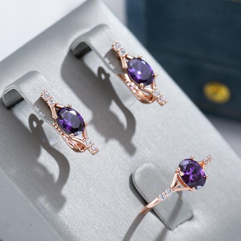 Shiny Purple Natural Zircon Drop Earrings For Women Trend Rose Gold Color Bride Wedding Fine Jewelry Crystal Gift