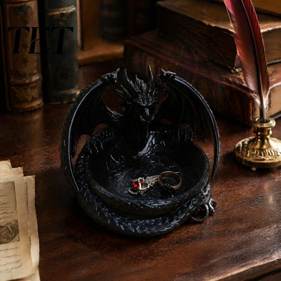Small Item Organizer 3D Printed Dragon Storage Tray for Jewelry Keys, Decorative Desktop with Fantasy Collection Display Detailed Scales & Wings,