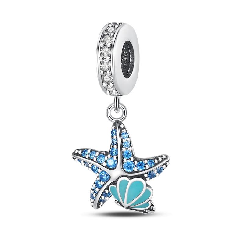 925 Sterling Silver Ocean Series Pearl Starfish Shell Charms Beads Fit 4MM hole diamete Bracelets Fine Birthday DIY Jewelry gift