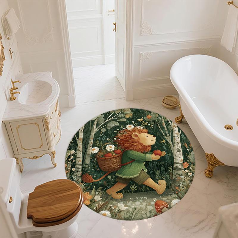 Forest Flower Basket Animals,Round Area Rug,Carpet Rug for Living Room Bedroom Sofa Playroom Decor,Non-slip Floor Mat