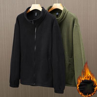 Winter Thcik Warm  Solid Color Polar Fleece Jacket Men Fleece  Fashion Casual Polar Coat Plus Size