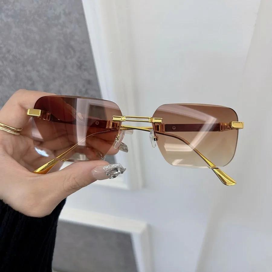 Designer Square Sunglasses Women Men Geometric Small Frame Sun Glasses Mirror Colors Rimless Stylish Fashion