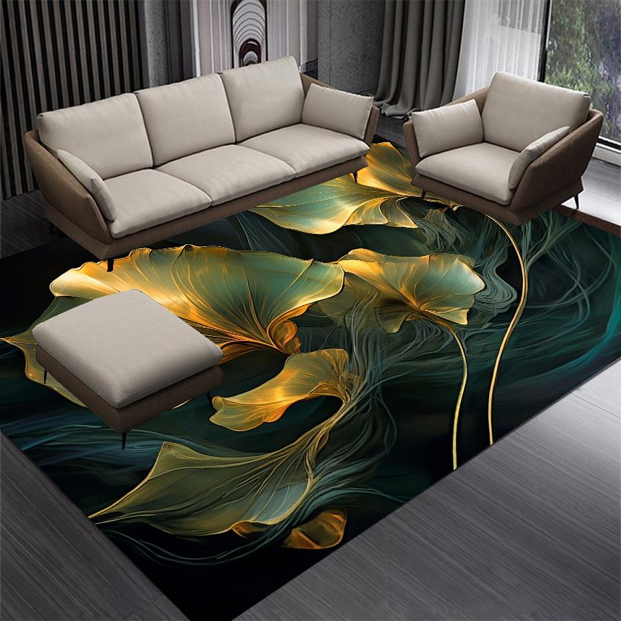 Luxuriöser Grüner Goldener Blätter Teppich Wohnzimmer Dekoration Schlafzimmerteppich Waschbar Lounge Sofa Bereich Teppich Große Größe Couchtische Matte