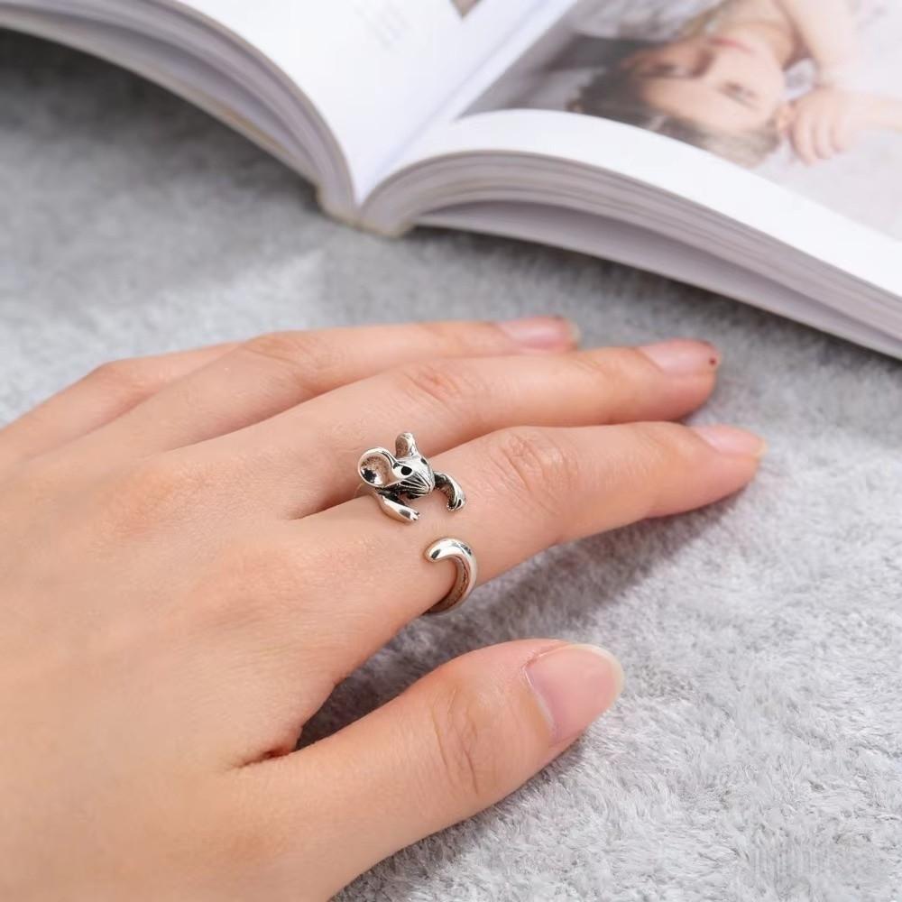 Zinc Zinc Alloy Adjustable Ring Funny Open Ring Vintage Retro Mouse Ring Women