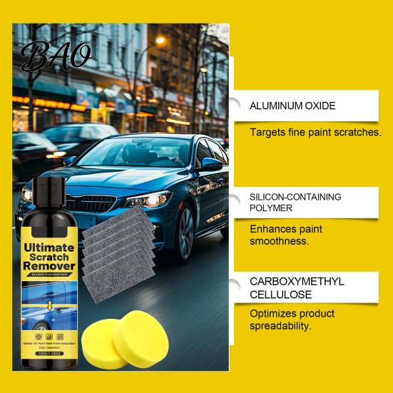 Car Scratch Restoration Kit 1 Set Repair Kit, 100G Remover, Sponge & Remover Wipe Cloth, Quick Restore Shine Scratches Liquid for Vehicles