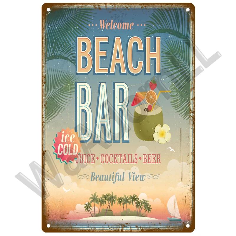 Strand Blikken Bord Plaat Metaal Zomerbord Metalen Plaat Wanddecoratie Voor Strandbar Huis Surfclub Decoratief IJzeren Schildering Poster
