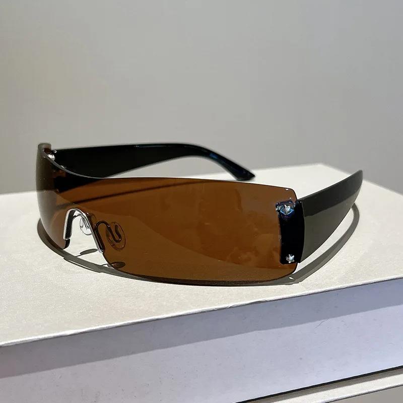 Y2K Rimless Luxury Designer Sunglasses ladies For Men One Piece Trending Sun Glasses Pink Rivet Star Punk Shades UV400