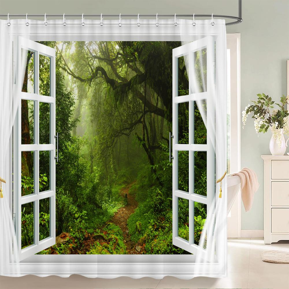 3D Beautiful Rural Garden Flowers Birds Scenery Printing Shower Curtain Polyester Waterproof Curtains Bathroom Partition Screen
