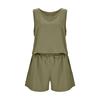 Women's Two-Piece Summer Linen Suit Sleeveless Round Neck Short Vest Wide Leg Casual Shorts Suit