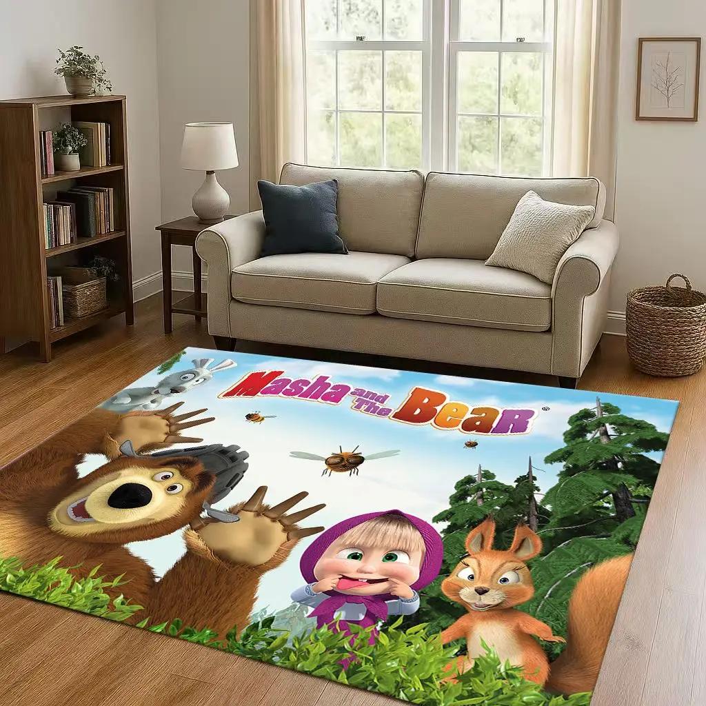 HD Cartoon M-Masha and B-Bear Christmas Gift Living Room Non-Slip Area Rug Carpet for Bedroom Playroom Sofa,Home Decor Doormat