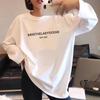 T-shirt de Algodão Solta de Manga Comprida para Meninas - Preto, Top Moderno de Primavera/Outono, Estilo Estudantil Versátil.