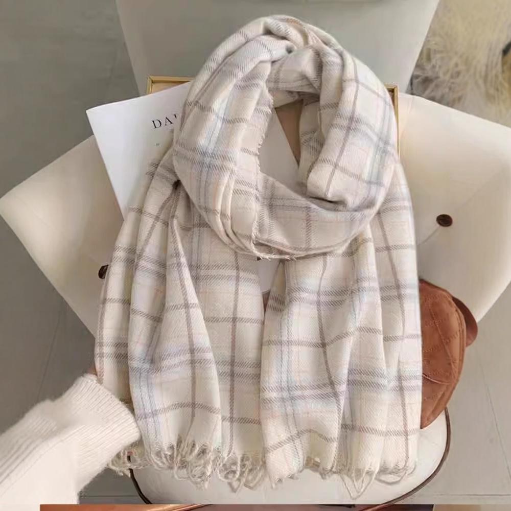 Scarf Women's winter high-end plaid shawl New autumn versatile fashion scarf Double-sided thickened trendy dual-use