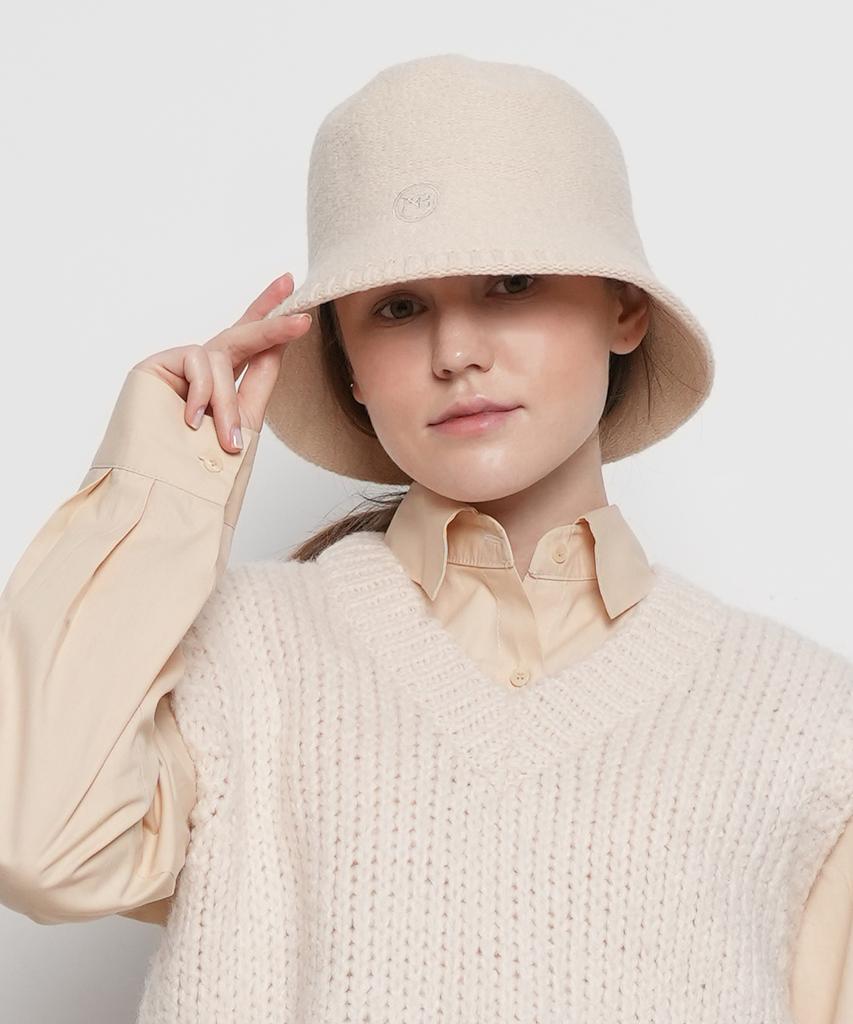 THE-ABON Women'S Day Basic Knit Bucket Hat Beige