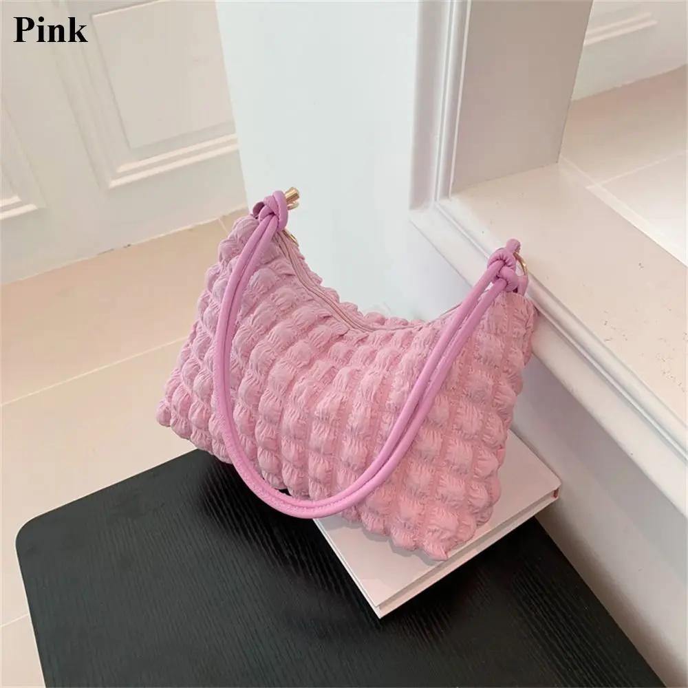 New Canvas Wrinkle Bag for Women Shoulder Bags Pleated Bubbles Handbags Padded Casual Underarm Quilted Bag Tote