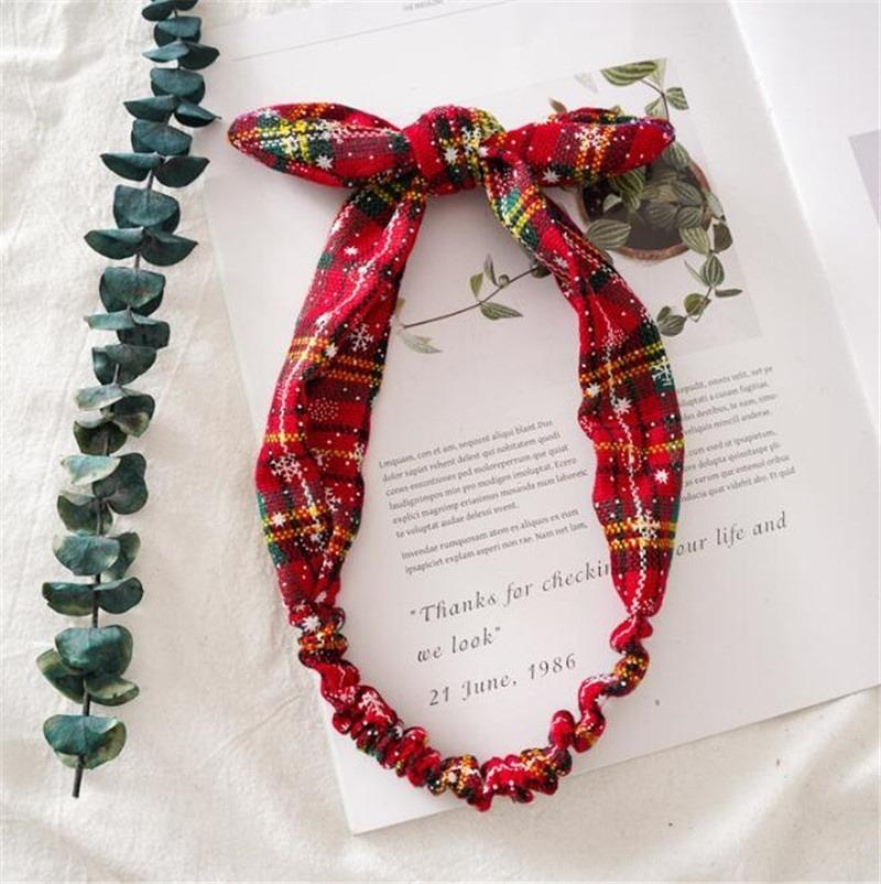 1 Piece Christmas Red Print Plaid Snowflake Elastic Hair Bands for Women Girls Headband Hair Rope