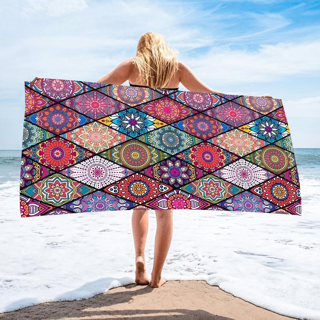 Colorful Striped Palm Tree Beach Towel Polyester Quick Dry Sand Free Bath Towel Tropical Hawaiian Blanket for Summer Seaside